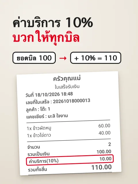 ภาพหน้าจอ: เซอร์วิสชาร์จ (ค่าบริการ %)