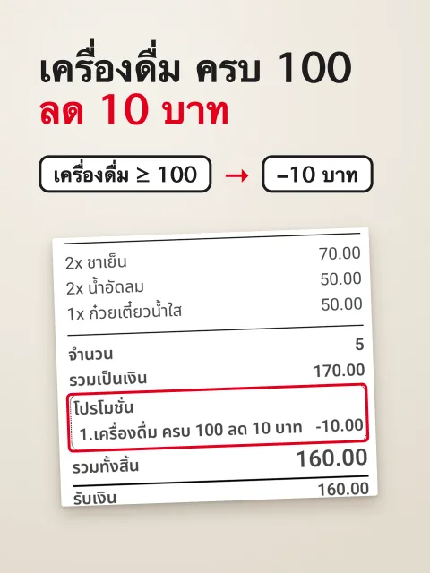 ภาพหน้าจอ: โปรซื้อหมวดที่กำหนดครบยอด ลดเป็นบาท